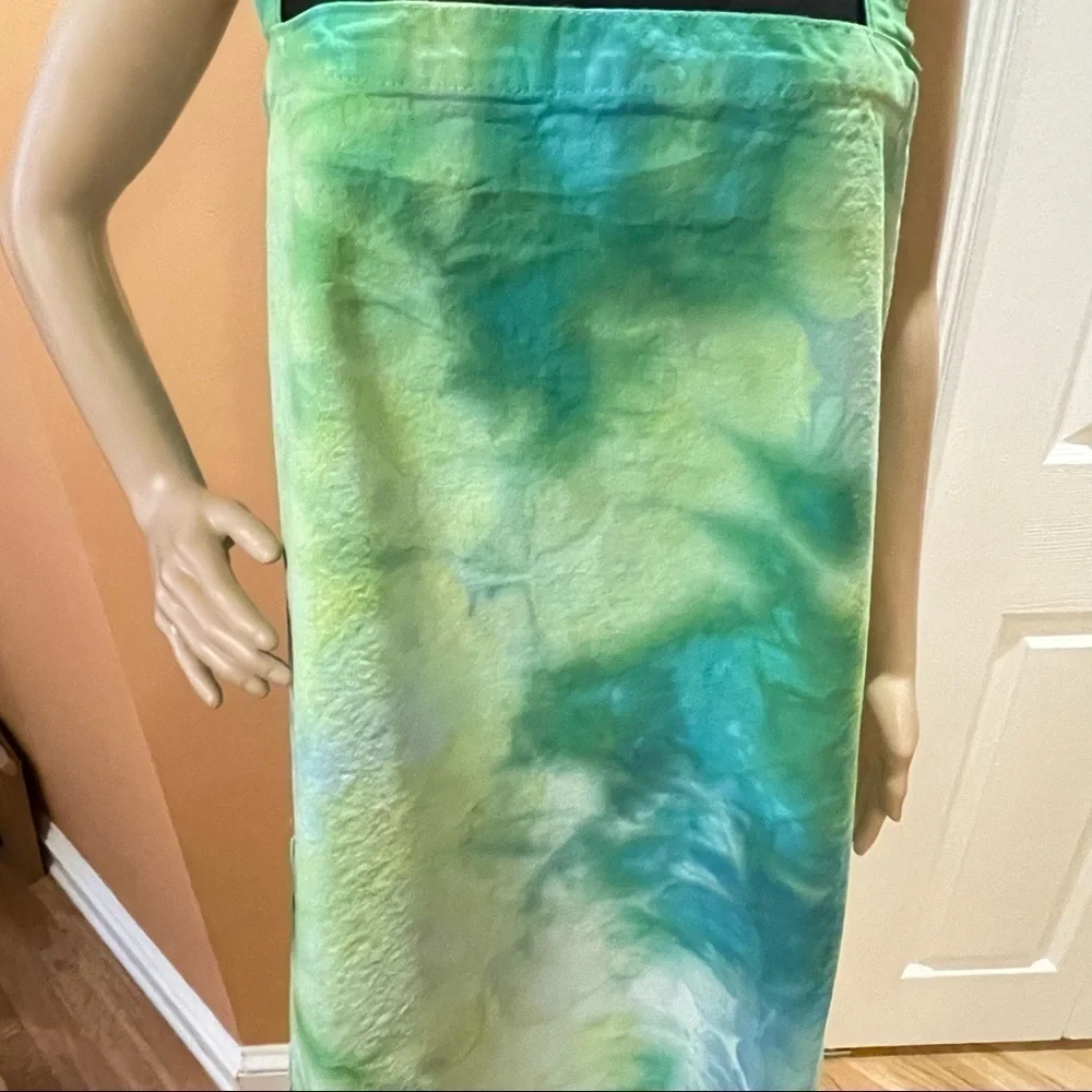Tie Dye large Japanese wrap around apron with matching toque chef's hat green